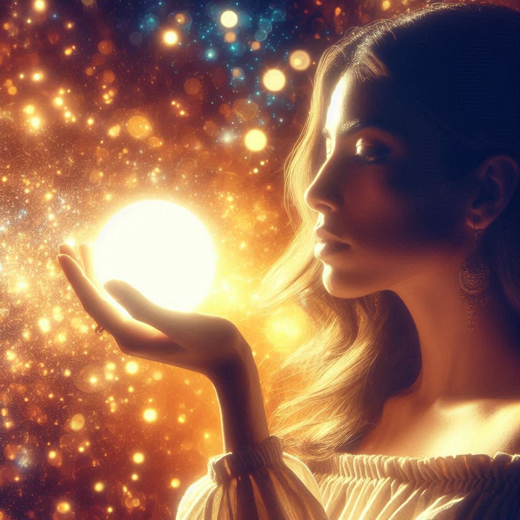 PERFIL MUJER CON ESFERA EN MANO